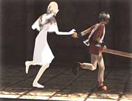Yorda holding hands and running with Ico